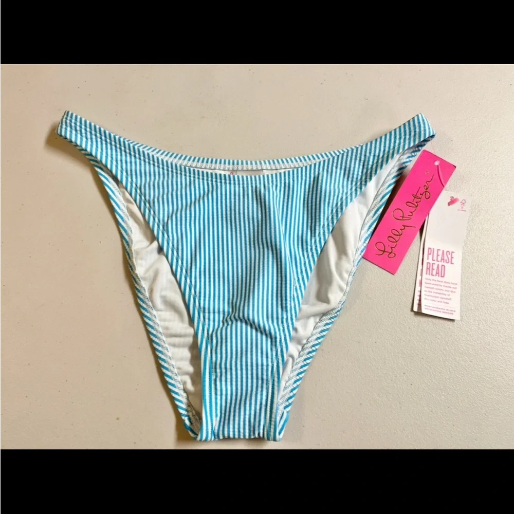 Lilly Pulitzer PICO high cut seersucker Aqua Striped Bikini Bottom 8 - Picture 2 of 6